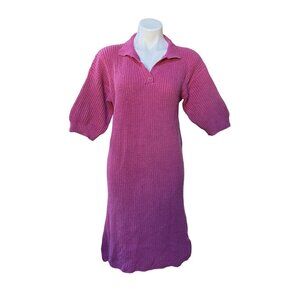 Vintage 1980s Pink Puff Sleeve Henley Collar Mid-Length Casual Shirt Dress